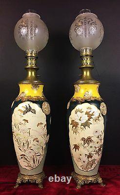 Pair Of Satsuma Vases Lamp. Electrified. Signed. Japan. XIX