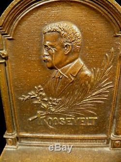 Pair Of Signed Bronze Bradley & Hubbard Teddy Roosevelt Bookends Circa 1905
