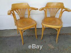 Pair Of Signed Drevounia Czech Bentwood Arm Chairs, Cool, Need Refinished