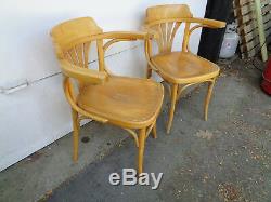 Pair Of Signed Drevounia Czech Bentwood Arm Chairs, Cool, Need Refinished