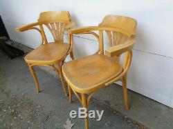 Pair Of Signed Drevounia Czech Bentwood Arm Chairs, Cool, Need Refinished