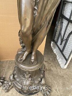 Pair Of Signed Incredible Large French Bronze Maiden Statues, 73 1/2 Tall