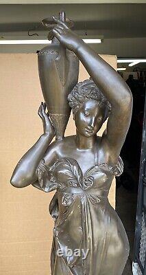 Pair Of Signed Incredible Large French Bronze Maiden Statues, 73 1/2 Tall