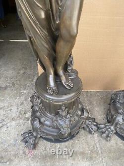 Pair Of Signed Incredible Large French Bronze Maiden Statues, 73 1/2 Tall