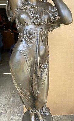 Pair Of Signed Incredible Large French Bronze Maiden Statues, 73 1/2 Tall