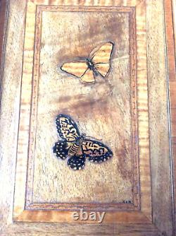 Pair Of Signed Marquetry Butterfly Antique Panels Well Framed & Ready To Hang