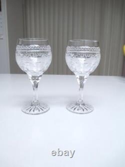 Pair Of Signed Varga Antique Butterfly 6 Crystal Wine Glasses