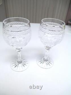 Pair Of Signed Varga Antique Butterfly 6 Crystal Wine Glasses