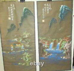 Pair Of Thailand River Fall Village Watercolor Landscape Paintings