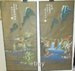 Pair Of Thailand River Fall Village Watercolor Landscape Paintings