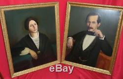 Pair Of Vintage Antique Style 1854 Oil Portrait Paintings John Koerner 1970