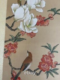 Pair Of Vintage Chinese Hand Painting Bird Flower on Silk Arts Signed