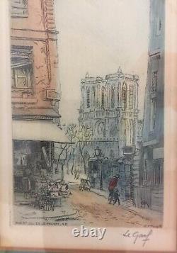 Pair Of Vintage Colored Etchings Of Paris Signed By Andre Guerin Le Gay