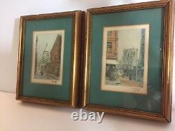 Pair Of Vintage Colored Etchings Of Paris Signed By Andre Guerin Le Gay