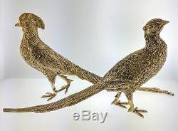 Pair Of Vintage Signed Vega Mexico Mexican Sterling Silver Male Female Pheasants