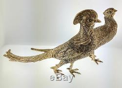 Pair Of Vintage Signed Vega Mexico Mexican Sterling Silver Male Female Pheasants