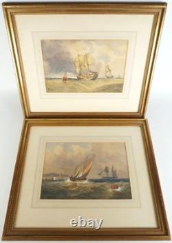 Pair Of Watercolors MARINES Signed C. P. R. Painting Britanny Vintage Antique