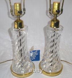 Pair Of Waterford Table Lamps Deep Spiral Fine Cut Irish Crystal Signed 23