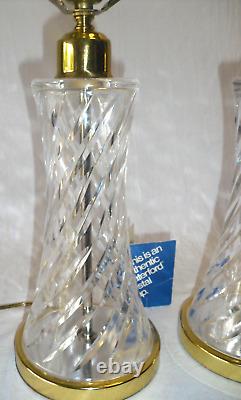 Pair Of Waterford Table Lamps Deep Spiral Fine Cut Irish Crystal Signed 23