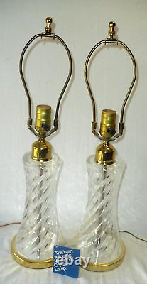 Pair Of Waterford Table Lamps Deep Spiral Fine Cut Irish Crystal Signed 23