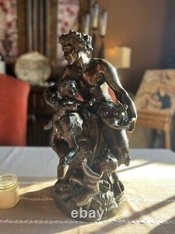 Pair Of antique Clodion Bronze Sculptures. Male And Female Satyrs. Dionysus