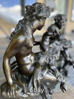 Pair Of antique Clodion Bronze Sculptures. Male And Female Satyrs. Dionysus