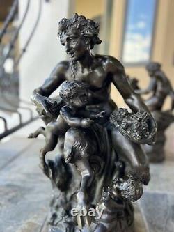 Pair Of antique Clodion Bronze Sculptures. Male And Female Satyrs. Dionysus