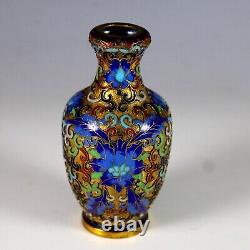 Pair Old Original Copper Gold Plated Miniature Cloisonne Miniature Vases Signed