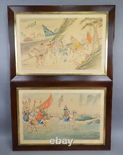 Pair Old Painting Ancient Chinese Han Dynasty Xiongnu War Signed