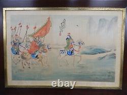 Pair Old Painting Ancient Chinese Han Dynasty Xiongnu War Signed