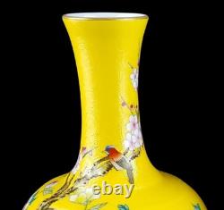 Pair Old Qianlong Signed Chinese Famille Rose Vase Withbird U382