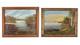 Pair Orig. 1890s Antique Oil Paintings Adirondack White Mtns Lake Signed Clark