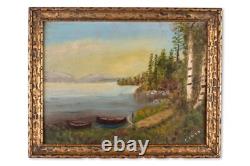Pair Orig. 1890s Antique Oil Paintings Adirondack White Mtns Lake Signed Clark