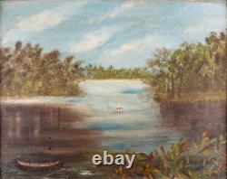 Pair Orig. 1890s Antique Oil Paintings Adirondack White Mtns Lake Signed Clark