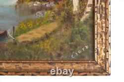 Pair Orig. 1890s Antique Oil Paintings Adirondack White Mtns Lake Signed Clark