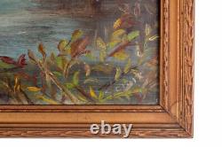 Pair Orig. 1890s Antique Oil Paintings Adirondack White Mtns Lake Signed Clark