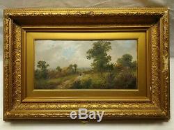 Pair Original 19th C. Antique Landscape Oil Paintings Monogrammed Ts, Gilt Frame