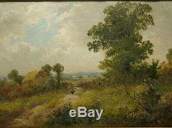 Pair Original 19th C. Antique Landscape Oil Paintings Monogrammed Ts, Gilt Frame