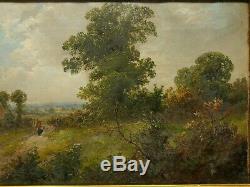 Pair Original 19th C. Antique Landscape Oil Paintings Monogrammed Ts, Gilt Frame