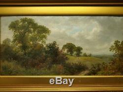 Pair Original 19th C. Antique Landscape Oil Paintings Monogrammed Ts, Gilt Frame