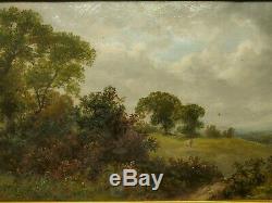 Pair Original 19th C. Antique Landscape Oil Paintings Monogrammed Ts, Gilt Frame