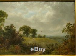 Pair Original 19th C. Antique Landscape Oil Paintings Monogrammed Ts, Gilt Frame