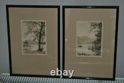 Pair Original Pen & Ink Pictures by G H Downing 1878-1940 Hawes Water UK Vintage