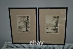 Pair Original Pen & Ink Pictures by G H Downing 1878-1940 Hawes Water UK Vintage