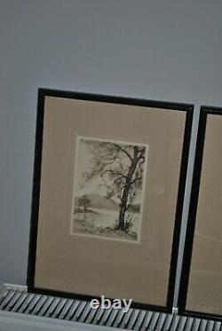 Pair Original Pen & Ink Pictures by G H Downing 1878-1940 Hawes Water UK Vintage