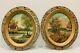 Pair Oval Antique Oil On Canvas Rural Landscape Countryside American Artist