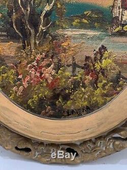 Pair Oval Antique Oil on Canvas Rural Landscape Countryside American Artist