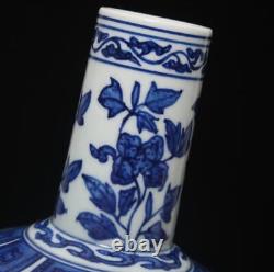 Pair Qianlong Signed Antique Chinese Blue & White Porcelain Vase with flowers