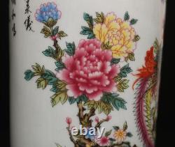 Pair Qianlong Signed Antique Chinese Famille Rose Vase Withphoenix