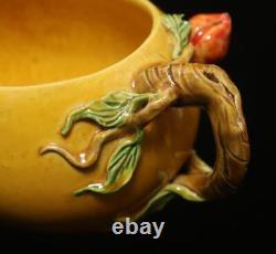 Pair Qianlong Signed Antique Chinese Yellow Glaze Cup Withpeach